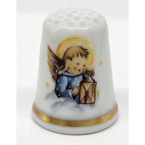 Angel Schmid Porcelain Thimble Heavenly Light Gold Gilt West Germany 1985